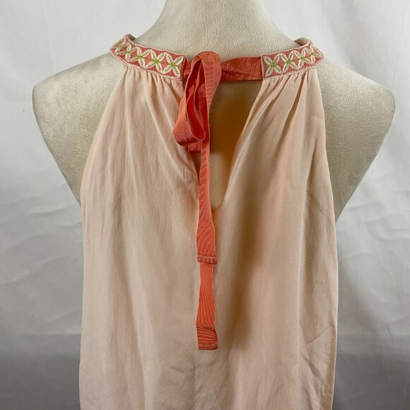 Spartina 449 Top L Light Peach Embroidered Neckline Tie Detail Sleeveless - Picture 9 of 12